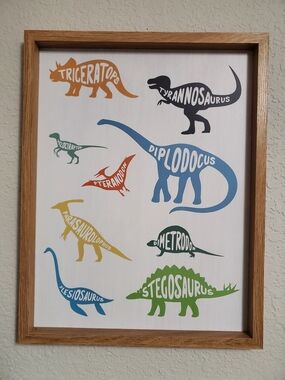 Colorful Dinosaur Names Wall Art Print - Multicolor Silhouettes